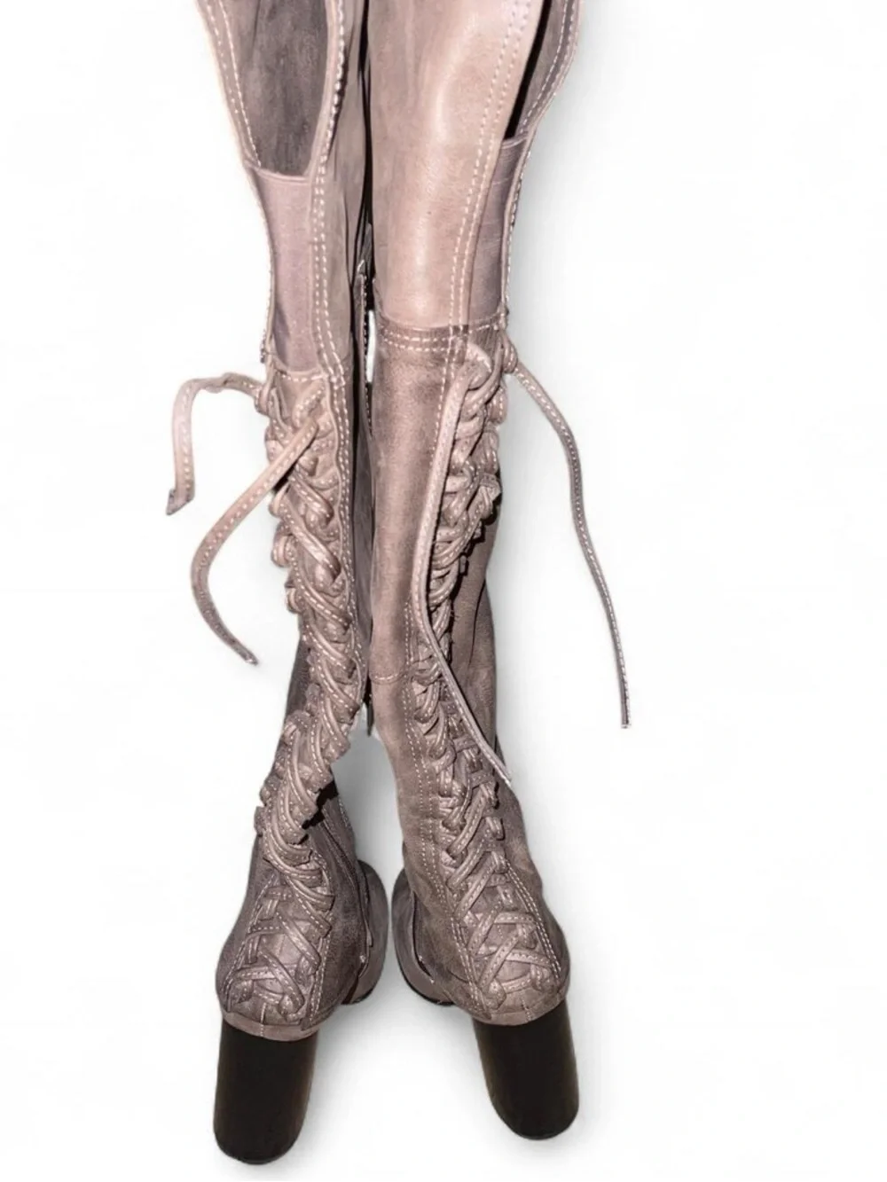 Vince Camuto Women's Knee-High Lace-Up Leather Boots Gray